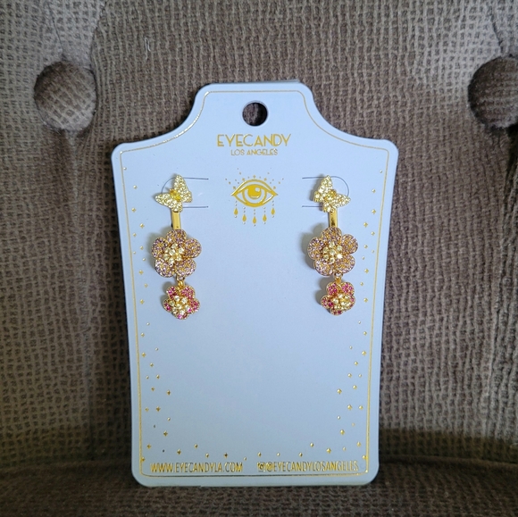 Eye👁 Candy🍭 Los Angeles🏙 Sparkley Floral💐 Ear👂Jacket Earrings - Picture 15 of 15